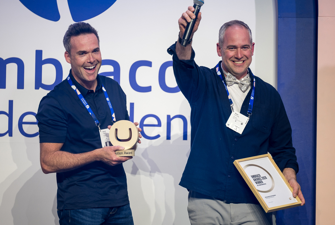Scott Agass and Peter Hinchliffe celebrate winning the Umbraco award
